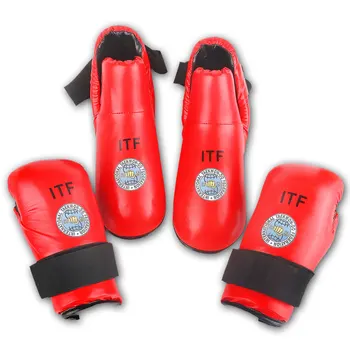 Перчатки ITF для тхэквондо, Комплект защиты для ног, Протектор для лодыжек, Высококачественная Защитная обувь ITF из искусственной кожи, Боксерские ботинки для взрослых и детей