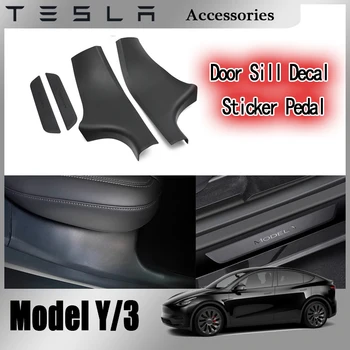 ABS Защита Порога Задней Двери Протектор Накладка Для Tesla Модель Y 2021 + Наклейка На Порог Автомобиля Наклейка На Педаль Защитная Полоса