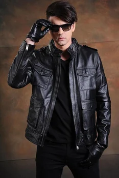 высокая 2023 роскошная новая куртка из воловьей кожи M65 настоящего качества, мужское классическое пальто из натуральной кожи. черная тонкая охотничья кожаная одежда.