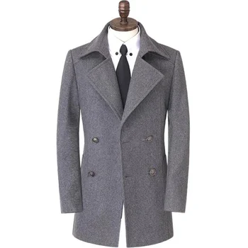 Brand Mid Length Woolen Coat Men Young Casual Windbreaker Veste Homme Casaco ветровка мужская бомбер женский Black Grey Blue