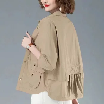 Ветровка, топ, женское тонкое короткое пальто в китайском стиле, женское пальто 2023, Весна-осень, новая модная повседневная рубашка, женский однотонный