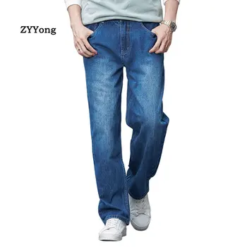 2023 Мужские джинсы свободного кроя большого размера с прямой трубкой, синие широкие джинсовые брюки, повседневные уличные брюки в стиле хип-хоп