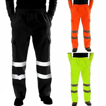 2021 Новый повседневный мужской санитарный работник, брюки со светоотражающими полосками, флисовые штаны для бега трусцой