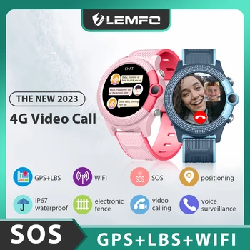 LEMFO 4G Детские Смарт-Часы 2023 Видеозвонок Детские Умные Часы GPS WIFI LBS Часы Для Детей IPX7 Водонепроницаемый Большой Аккумулятор емкостью 500 мАч