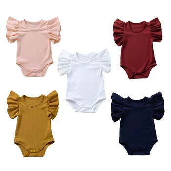 Детский комбинезон 0-12 м, комбинезоны с короткими рукавами для новорожденных, комбинезон для девочек, летняя одежда, приятная для кожи одежда с запахом на бедрах